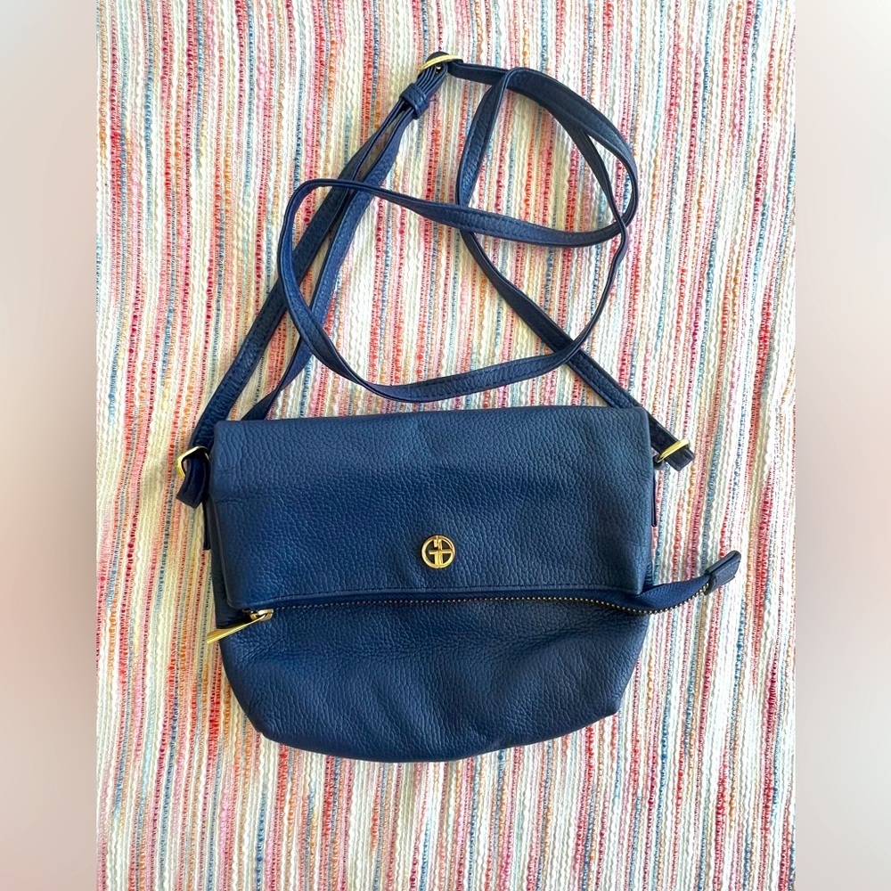 Giani Bernini Pebble Leather Navy Blue Fold Over Crossbody Bag